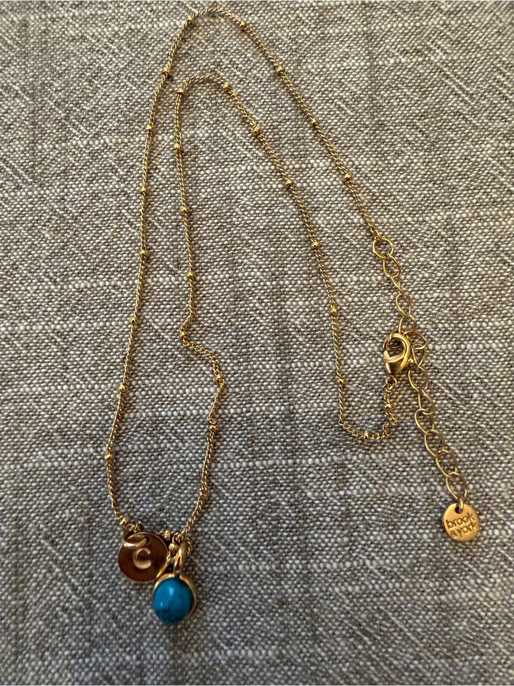 Vintage Gold Filled Chain Necklace with Turquoise Charm and C charm - Picture 6 of 8